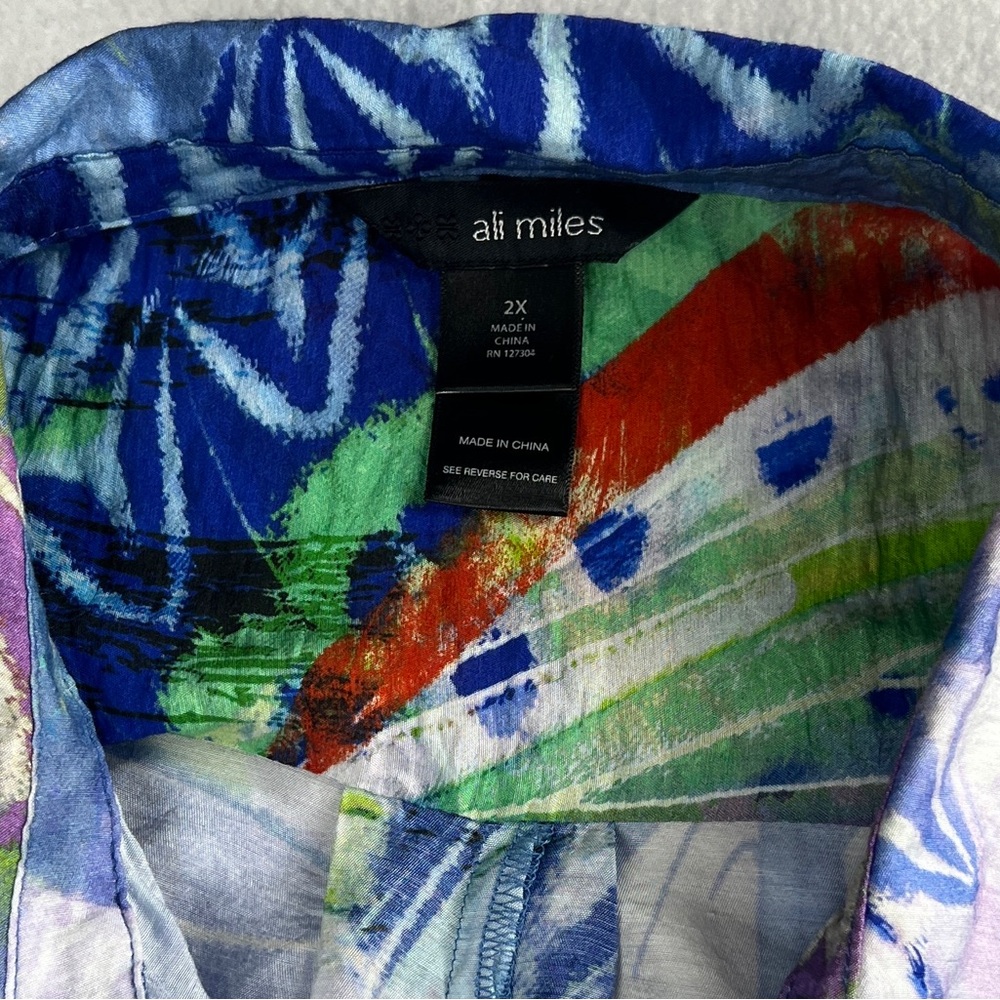 Ali Miles Women's Printed Woven Button Front Tunic Indigo Print 2x - Picture 6 of 6